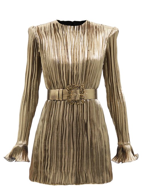 Andrew Gn - Pleated Silk-blend Lamé Mini Dress Gold