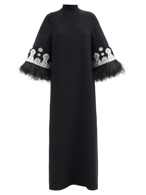 Andrew Gn - Crystal-embellished Feather-trim Dress Black Multi