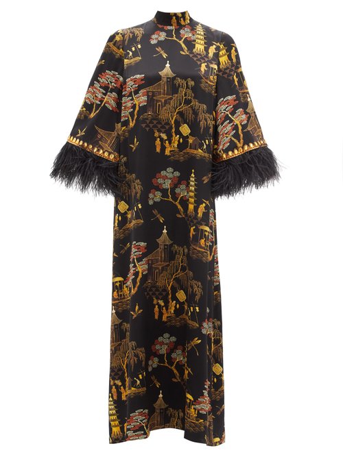 Andrew Gn - Coromandel-print Embellished Silk-blend Maxi Dress Black Gold