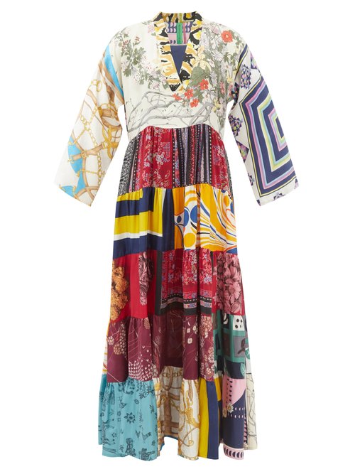 Rianna + Nina - Patchworked Vintage-silk Maxi Dress - Womens - Multi