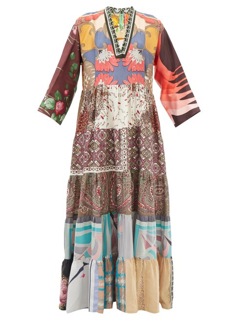 Rianna + Nina Patchworked Vintage-silk Maxi Dress