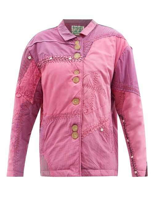 By Walid Roy Wadded Shirting Patchwork-cotton Jacket In Pink