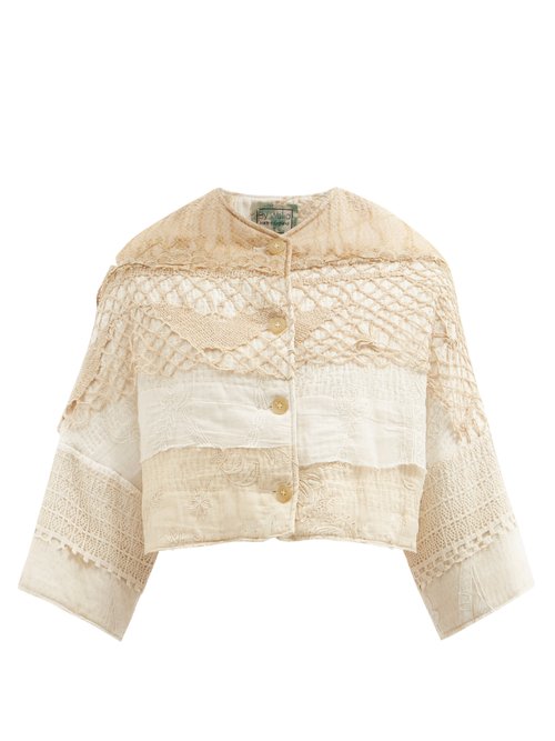 By Walid - Bella Upcycled Lace-panels Cotton Jacket Cream