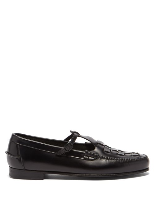 Hereu - Maqueda Woven-leather T-strap Loafers Black