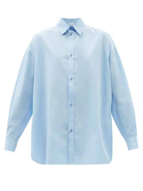 Raey - Organic-cotton Long-sleeved Shirt Light Blue