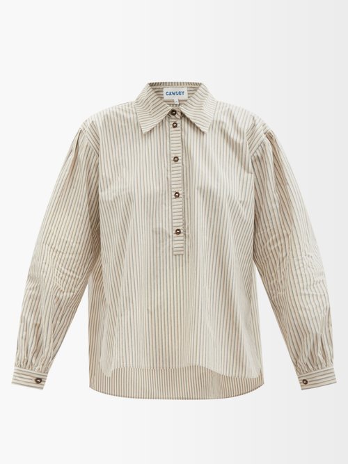 Cawley Studio - Alice Striped Cotton-poplin Shirt Beige Multi