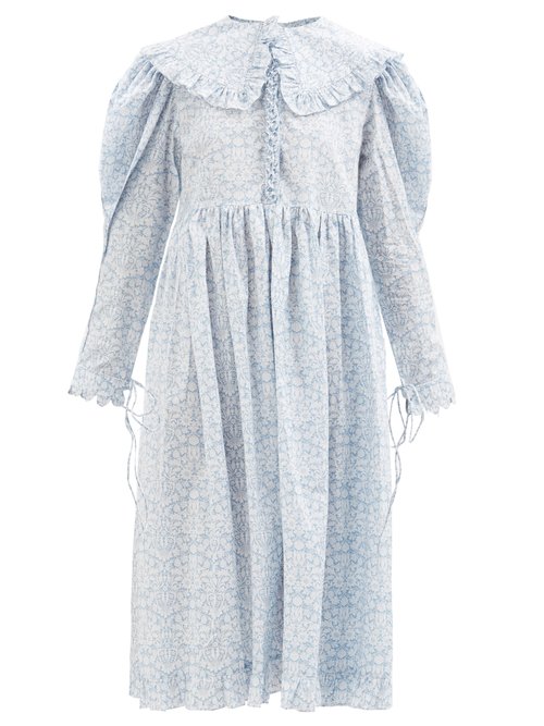 Horror Vacui - Lisi Floral-print Cotton-poplin Dress Light Blue