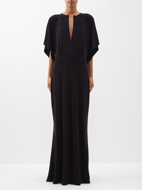 Norma Kamali - Obie Cape-sleeve Jersey Maxi Dress Black