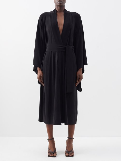 Buy Norma Kamali - Belted Jersey Wrap Dress Black online - shop best Norma Kamali clothing sales