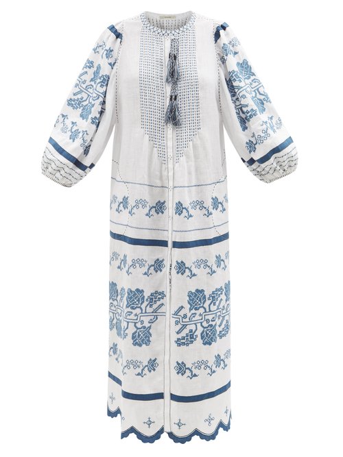 Vita Kin - Black Currant Embroidered Linen Dress White Multi