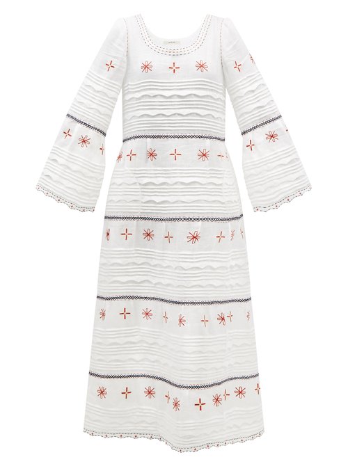 Vita Kin - Regina Embroidered-linen Midi Dress White Multi