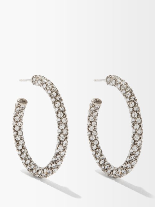 Amina Muaddi Cameron Small Crystal-embellished Hoop Earrings