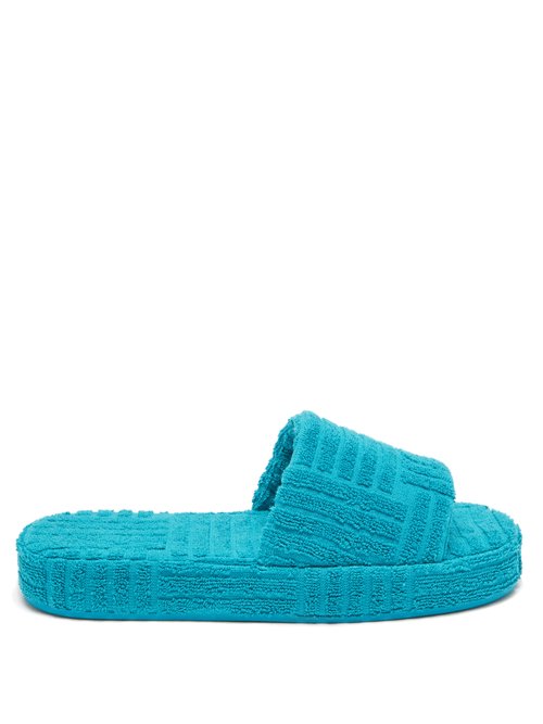 Bottega Veneta Intrecciato-jacquard Cotton-terry Slides In Blue | ModeSens