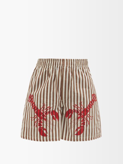 Bode Lobster-print Striped Cotton Shorts