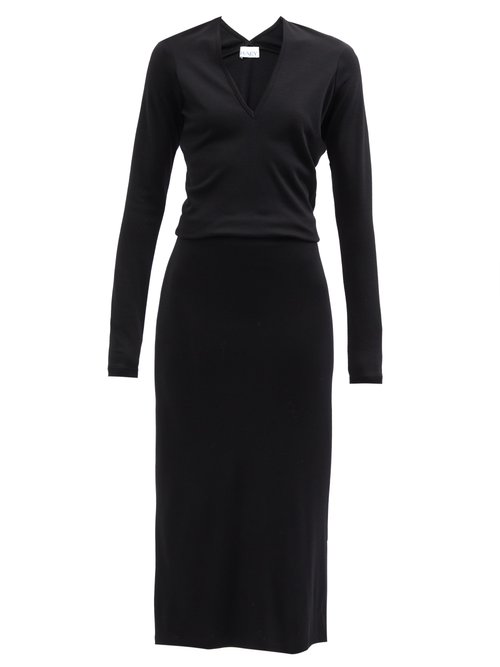 Raey - V-neck Wool-jersey Dress Black