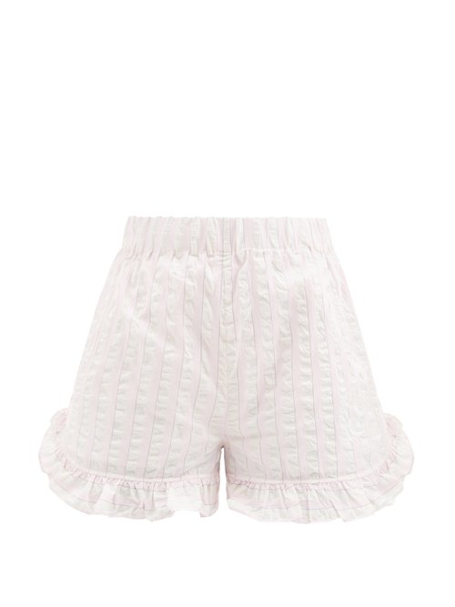 Ruffled Striped Organic Cotton-seersucker Shorts