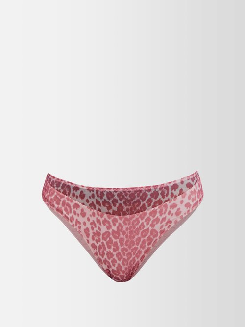 Agent Provocateur Lucky Leopard-print High-leg High-rise Tulle Briefs In Pink Print
