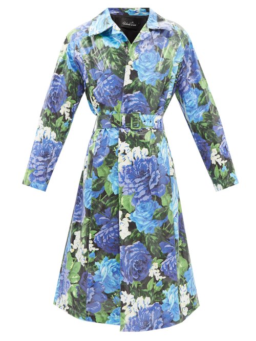 Richard Quinn - Roxy Floral-print Pvc & Cotton Trench Coat Blue Multi