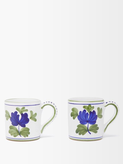 Cabana Magazine Set Of Two Blossom Hand-painted Porcelain Mugs