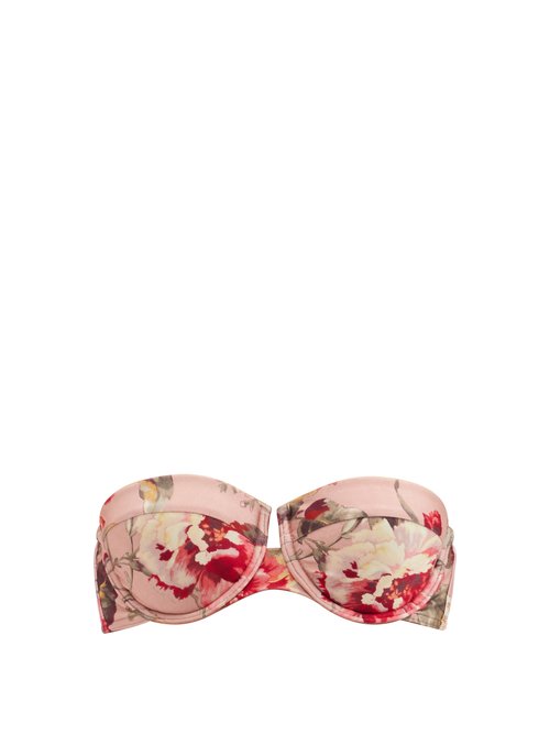Zimmermann - Cassia Underwired Floral-print Bandeau Bikini Top Pink Print Beachwear