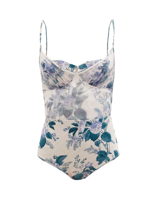 Zimmermann - Cassia Underwired Floral-print Swimsuit Blue Print Beachwear