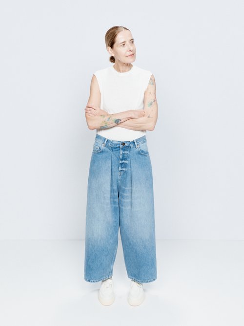Raey Extra Fold Organic-cotton Blend Wide-leg Jeans In Light Blue ...