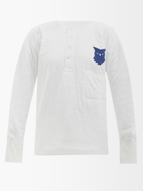 Maison Margiela Owl-embroidered Cotton-jersey Henley Top