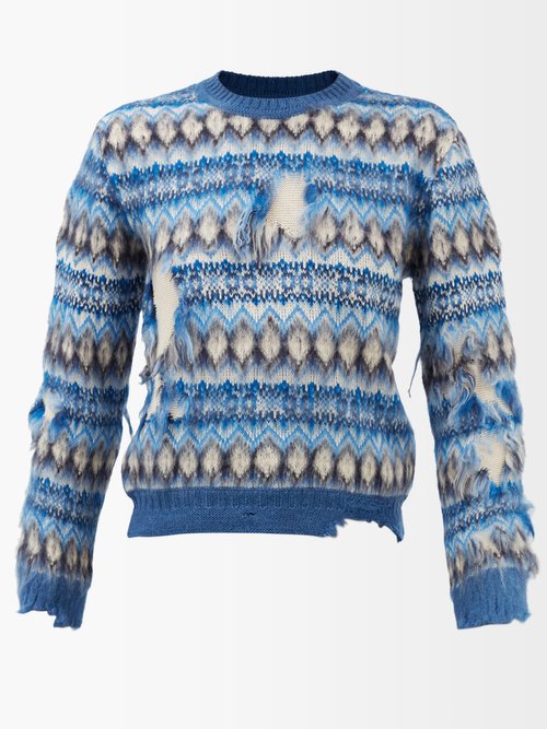 Maison Margiela Distressed Jacquard-knit Wool-blend Sweater