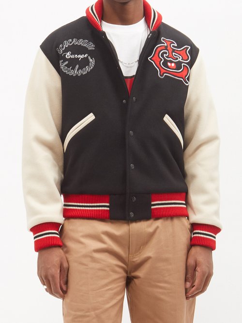 Icecream Mens Black Skate Cone Brand-embroidered Woven Varsity