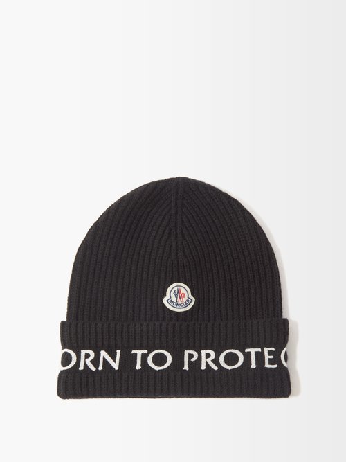 Born To Protect-embroidered Ribbed-wool Beanie Hat