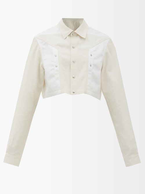 Buy Rick Owens - Studded Cropped Cotton Jacket White online - shop best Rick Owens clothing sales