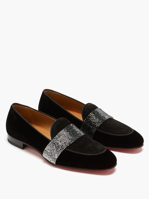 Christian Louboutin Men's Red Sole Strass Velvet Dress Loafers In Black