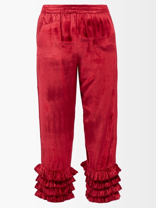 muzungu sisters isters - talitha ruffled velvet cropped trousers womens red
