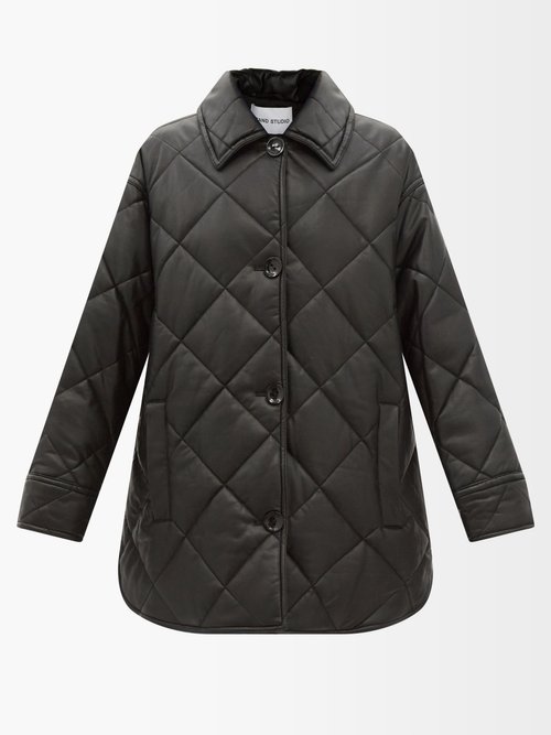 Stand Studio - Nanna Faux-leather Quilted Coat Black