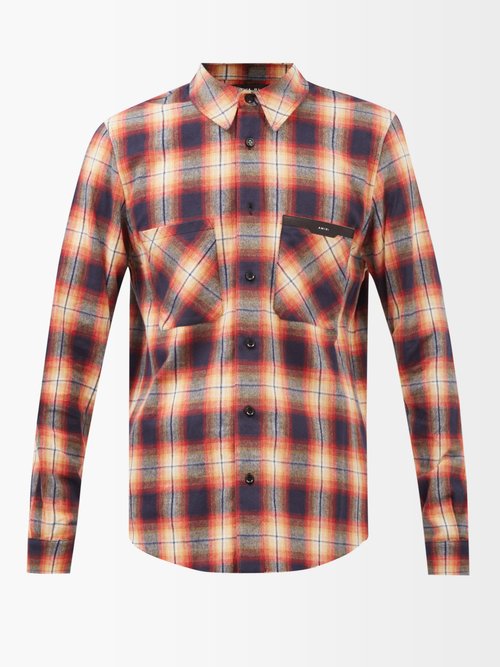Logo-patch Checked Cotton-flannel Shirt