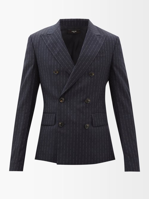 Double-breasted Logo-pinstriped Wool Blazer