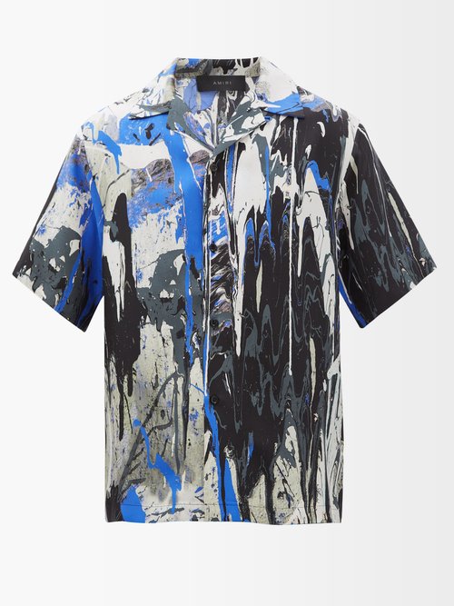 Paint-splatter Silk Short-sleeved Shirt
