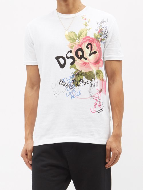 Dsquared2 White Cotton Gr Bunch V Dan T-shirt | ModeSens