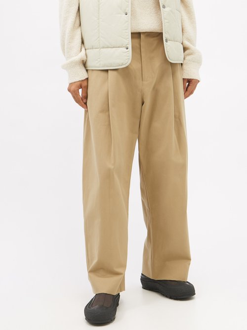 Studio Nicholson Neutral Sorte Cropped Wide-leg Cotton Trousers In