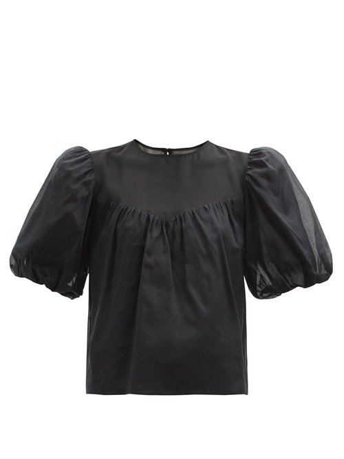 Puff-sleeves Panelled Cotton Blouse
