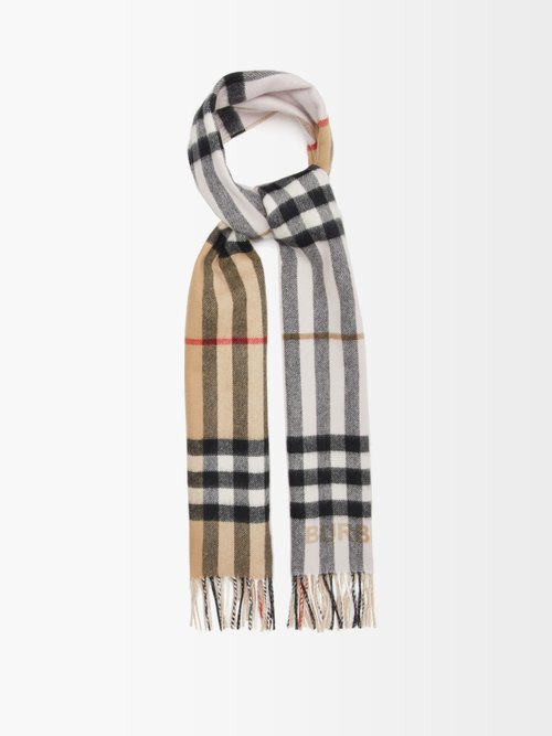 Giant Check Fringed Cashmere Scarf