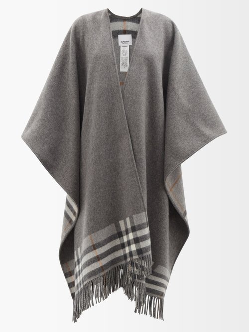 Burberry Giant-check Fringed Cashmere-blend Shawl In Grey