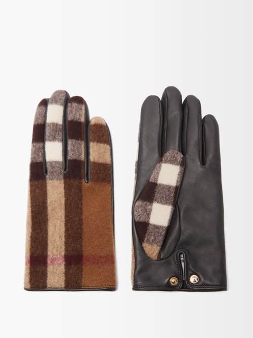 Burberry Check Wool And Leather Gloves