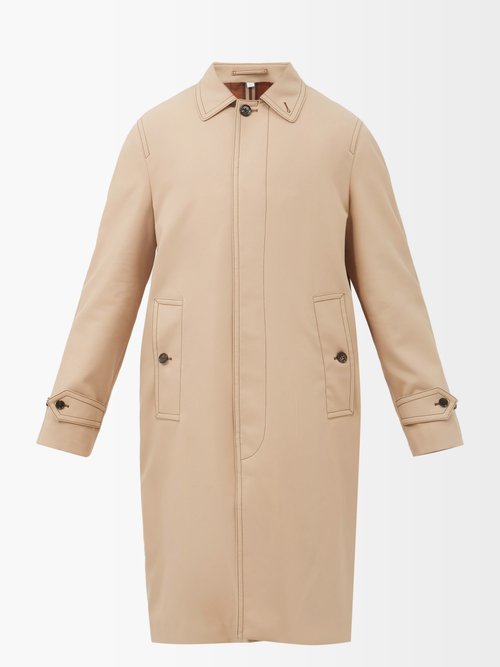 Burberry Cotton Trench Coat With Contrasting Stitching - Atterley In Beige
