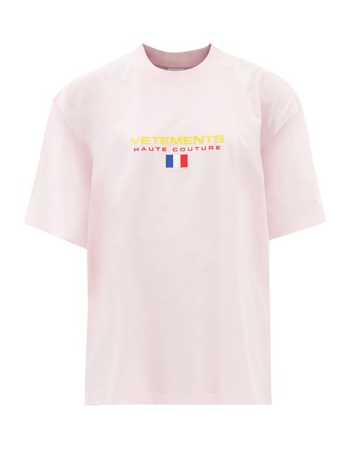 Vetements Haute Couture Logo-embroidered Cotton T-shirt In Pink | ModeSens