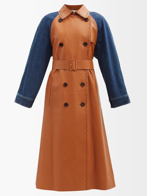 Chloé – Double-breasted Leather And Denim Trench Coat Multi