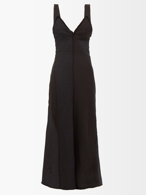 Buy Chloé - Frayed Linen Maxi Dress Black online - shop best Chloé clothing sales