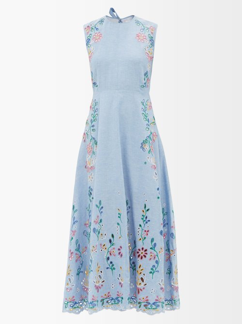 Chloé Broderie Anglaise Cotton-blend Chambray Dress