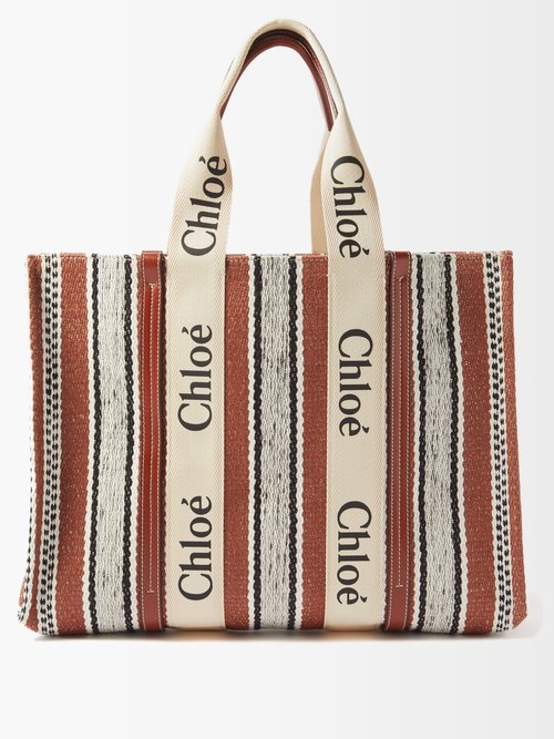 Chloé Woody Striped Canvas Tote Bag