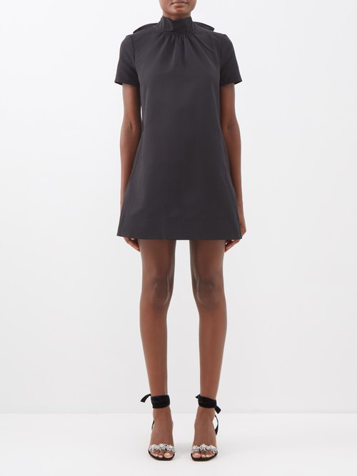 Staud - Ilana Bow-embellished Cotton-blend Mini Dress Black